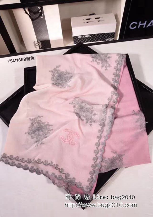 CHANEL香奈兒 2018專櫃原版手工吊染真絲羊毛刺繡長圍巾 YSM1869 LLWJ7411